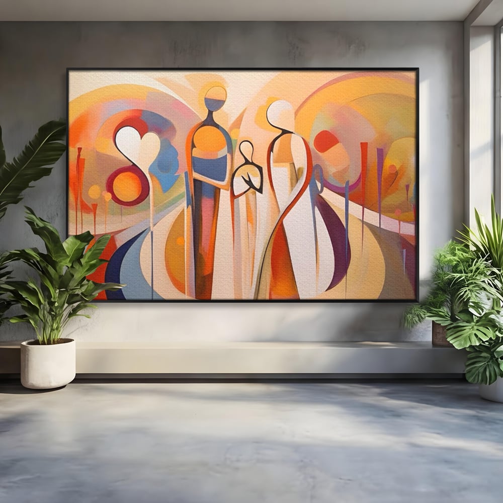 Tablou canvas cu tablou canvas cu familie abstracta, in rama de aluminiu negru